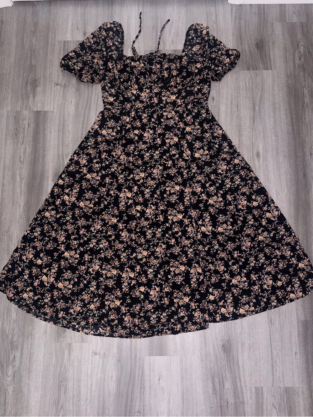 SHEIN Black Maxi Dress with Peach Floral Print